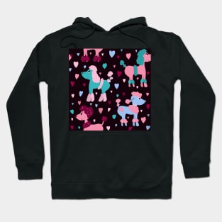 Colourful poodles with hearts repeat pattern Hoodie